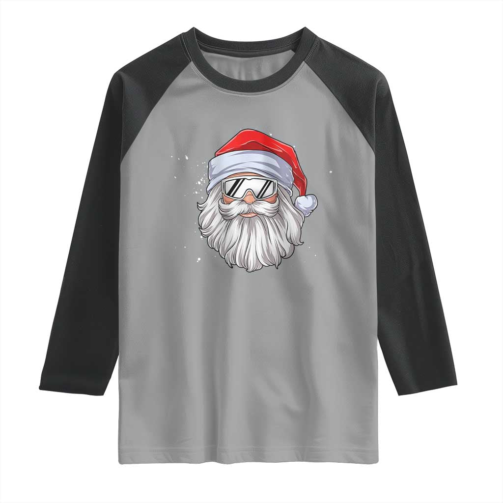 Skiing Santa Face Christmas Raglan Shirt Retro Ski Goggles Winter Sports Skiing Gift Snowboard TS10 Sport Gray Black Print Your Wear