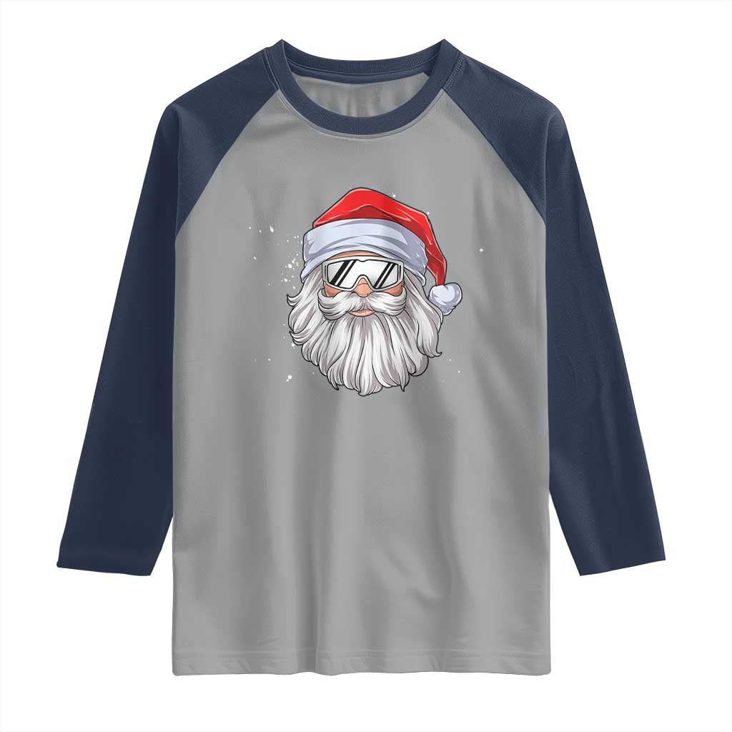 Skiing Santa Face Christmas Raglan Shirt Retro Ski Goggles Winter Sports Skiing Gift Snowboard TS10 Sport Gray Navy Print Your Wear