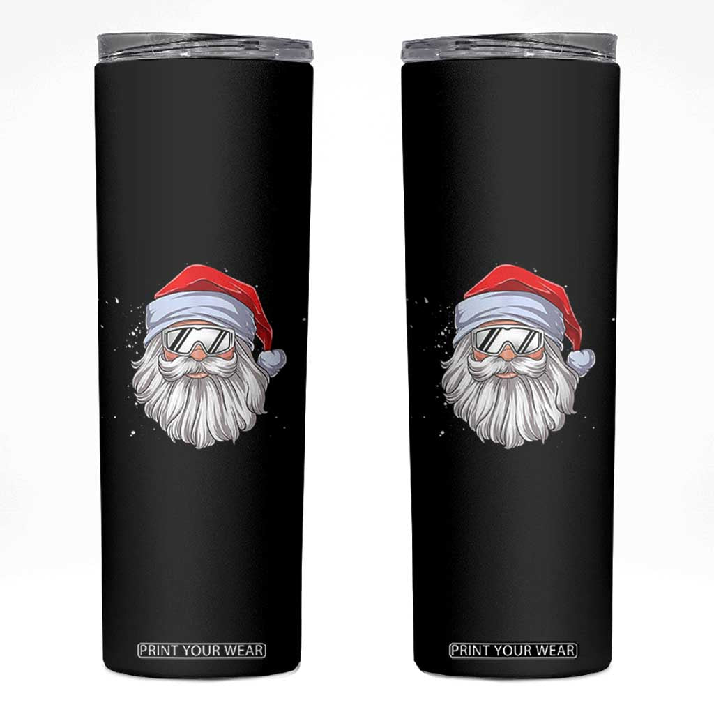 Skiing Santa Face Christmas Skinny Tumbler Retro Ski Goggles Winter Sports Skiing Gift Snowboard TS10 Black Print Your Wear