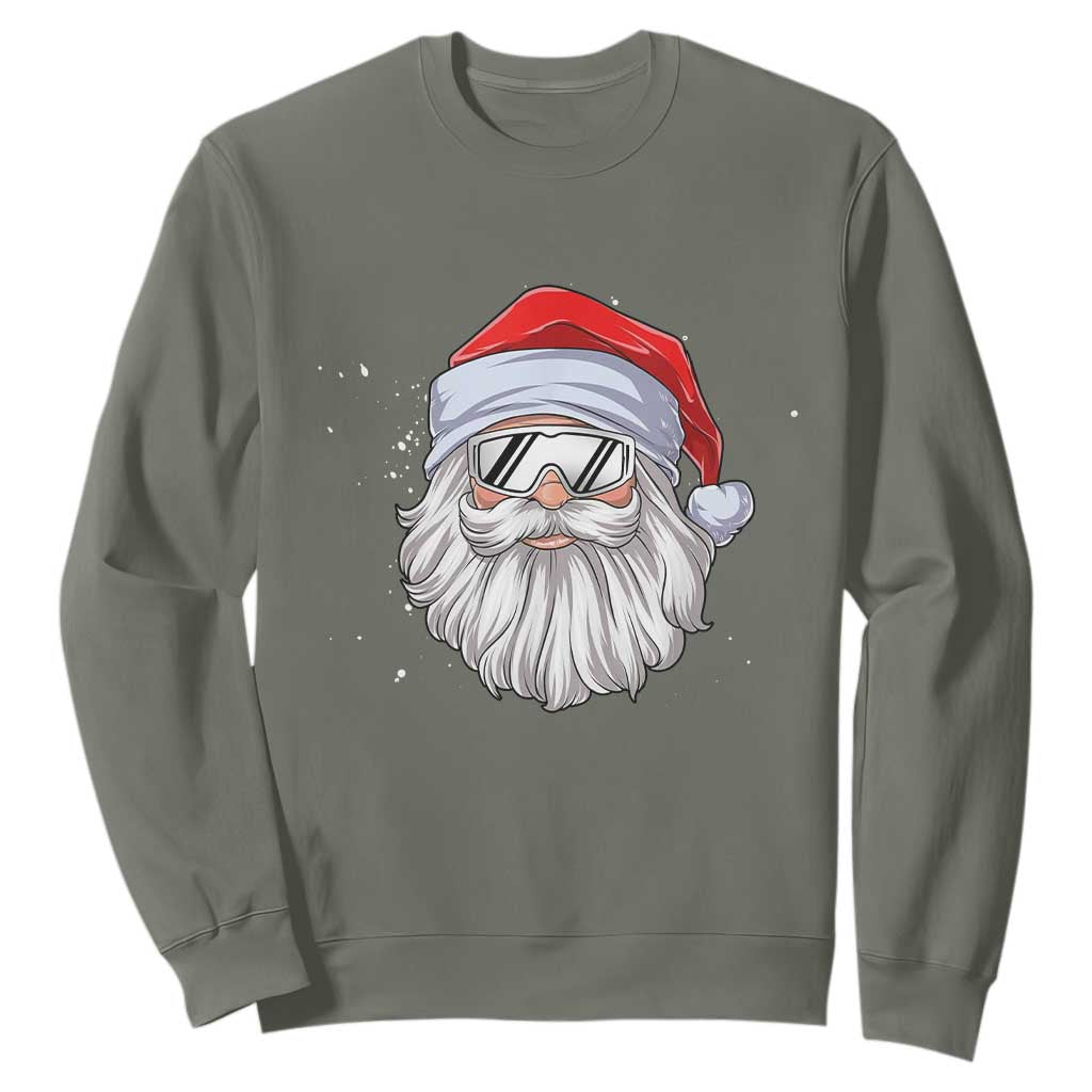 Skiing Santa Face Christmas Sweatshirt Retro Ski Goggles Winter Sports Skiing Gift Snowboard TS10 Military Green Print Your Wear
