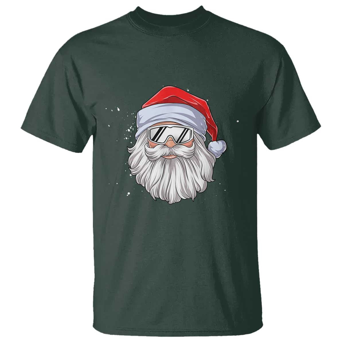 Skiing Santa Face Christmas T Shirt Retro Ski Goggles Winter Sports Skiing Gift Snowboard TS10 Dark Forest Green Print Your Wear