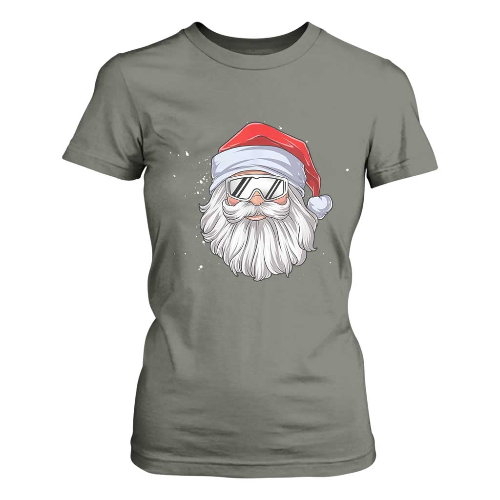 Skiing Santa Face Christmas T Shirt For Women Retro Ski Goggles Winter Sports Skiing Gift Snowboard TS10 Military Green Print Your Wear