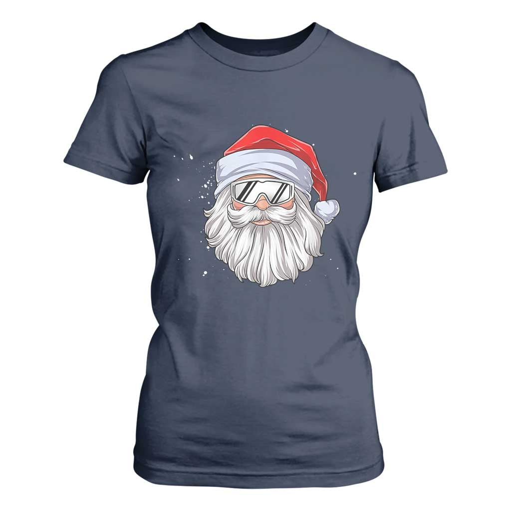 Skiing Santa Face Christmas T Shirt For Women Retro Ski Goggles Winter Sports Skiing Gift Snowboard TS10 Navy Print Your Wear