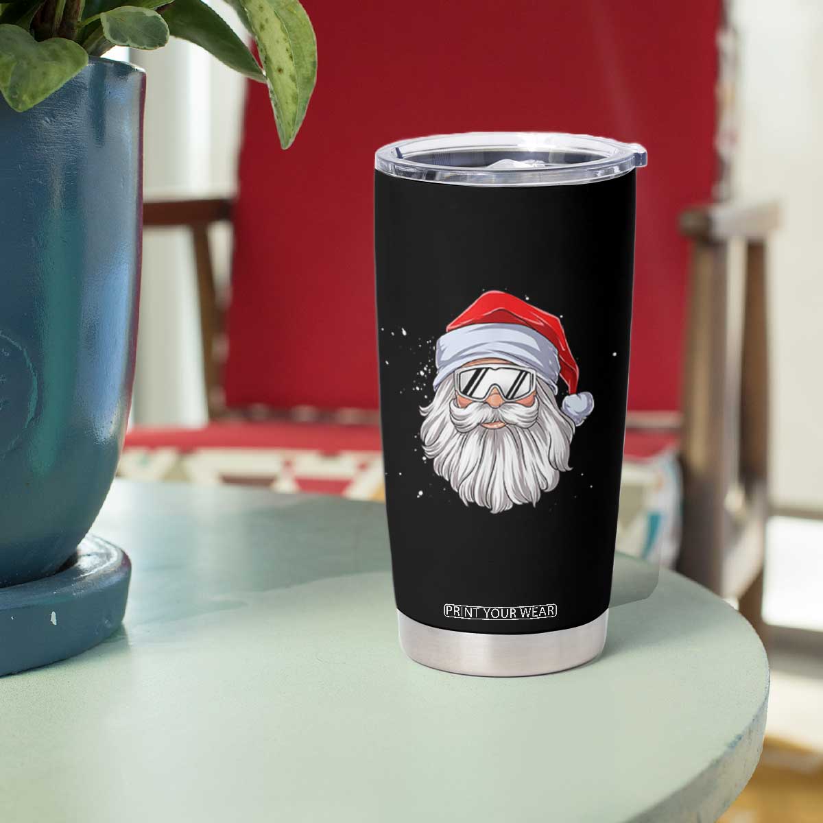 Skiing Santa Face Christmas Tumbler Cup Retro Ski Goggles Winter Sports Skiing Gift Snowboard TS10 Print Your Wear