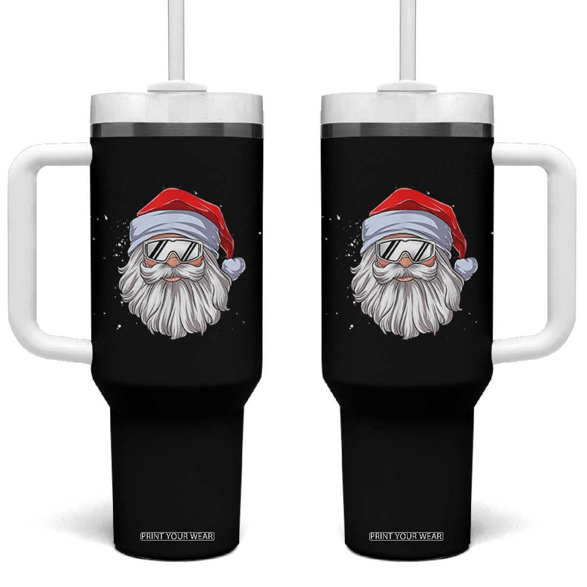 Skiing Santa Face Christmas Tumbler With Handle Retro Ski Goggles Winter Sports Skiing Gift Snowboard TS10 One Size: 40 oz Black Print Your Wear