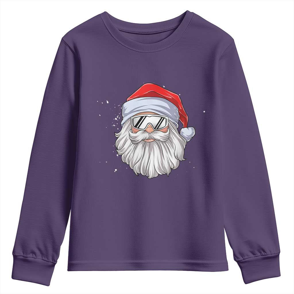 Skiing Santa Face Christmas Youth Sweatshirt Retro Ski Goggles Winter Sports Skiing Gift Snowboard TS10 Purple Print Your Wear