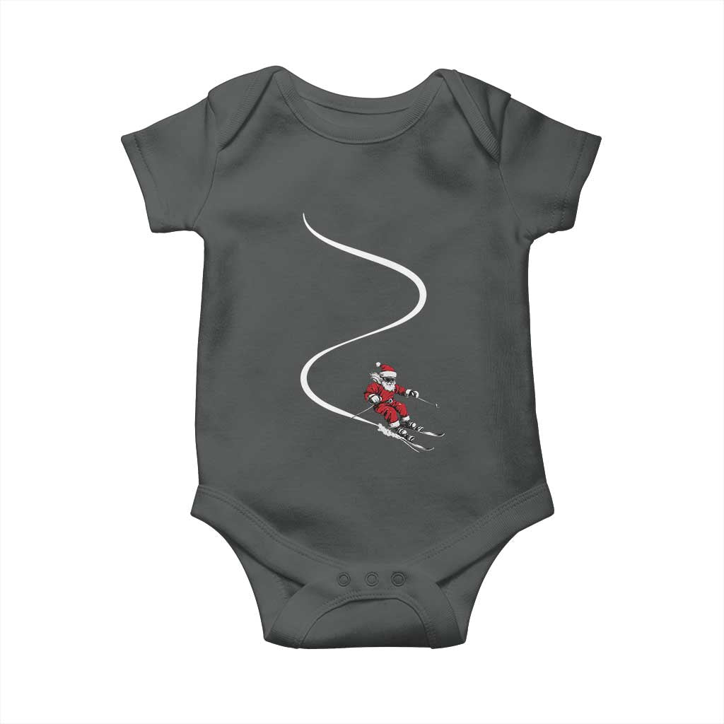 Skiing Santa Christmas Baby Onesie Retro Funny Ski Trip Freeride Freeski Winter Sports Skiers TS10 Dark Heather Print Your Wear