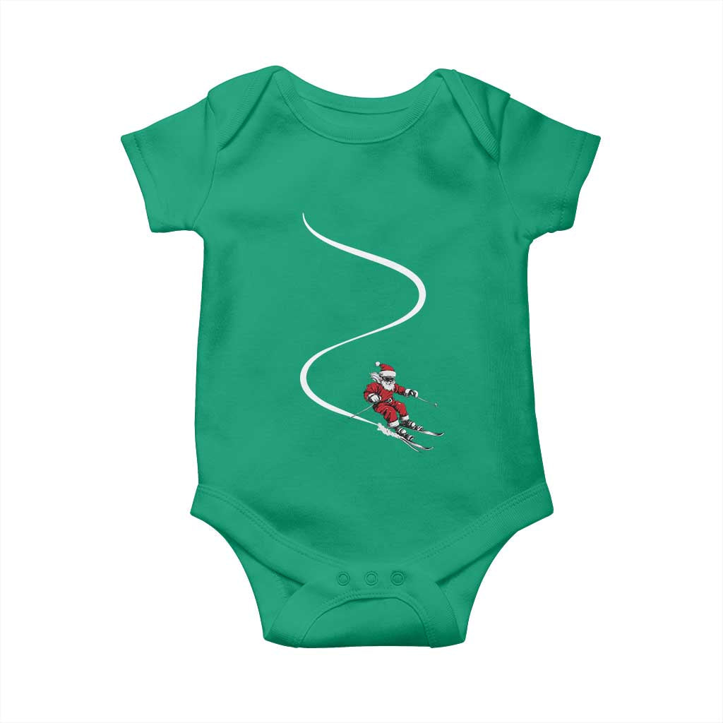 Skiing Santa Christmas Baby Onesie Retro Funny Ski Trip Freeride Freeski Winter Sports Skiers TS10 Irish Green Print Your Wear