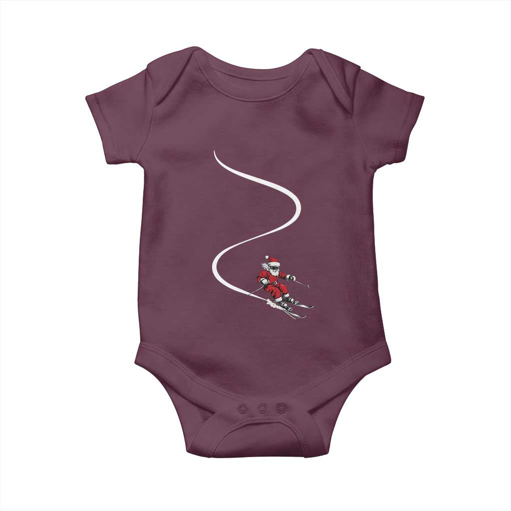 Skiing Santa Christmas Baby Onesie Retro Funny Ski Trip Freeride Freeski Winter Sports Skiers TS10 Maroon Print Your Wear