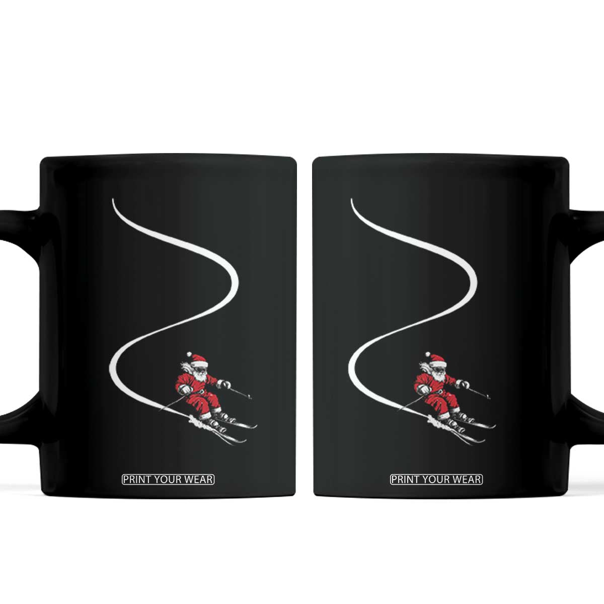 Skiing Santa Christmas Coffee Mug Retro Funny Ski Trip Freeride Freeski Winter Sports Skiers TS10 Black Print Your Wear
