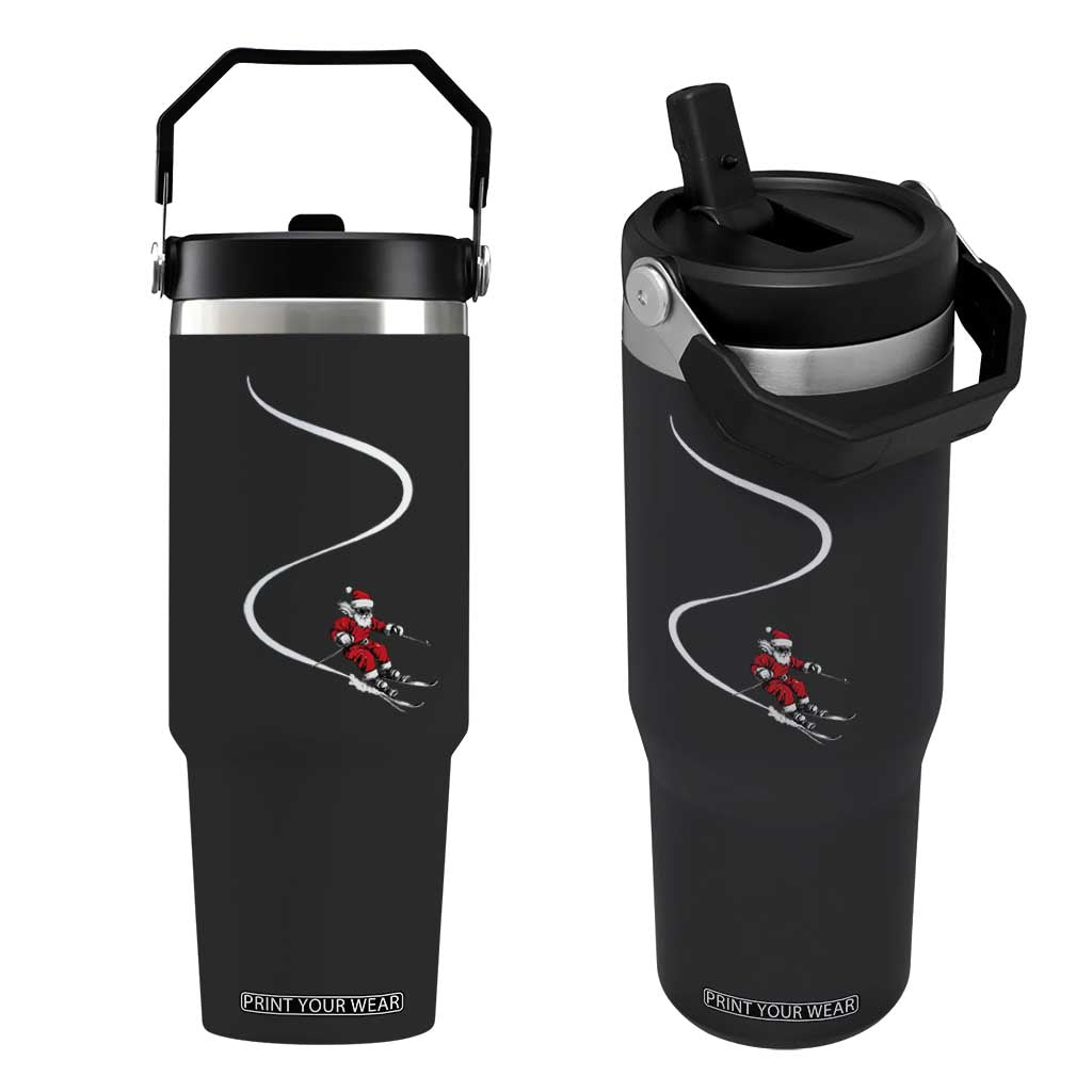 Skiing Santa Christmas Flip Straw Tumbler Retro Funny Ski Trip Freeride Freeski Winter Sports Skiers TS10 One Size: 30 oz Black Print Your Wear