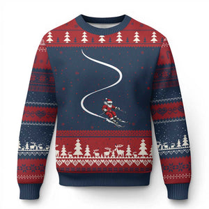 Skiing Santa Xmas Ugly Christmas Sweater Retro Funny Ski Trip Freeride Freeski Winter Sports Skiers TS10 Navy Red Print Your Wear