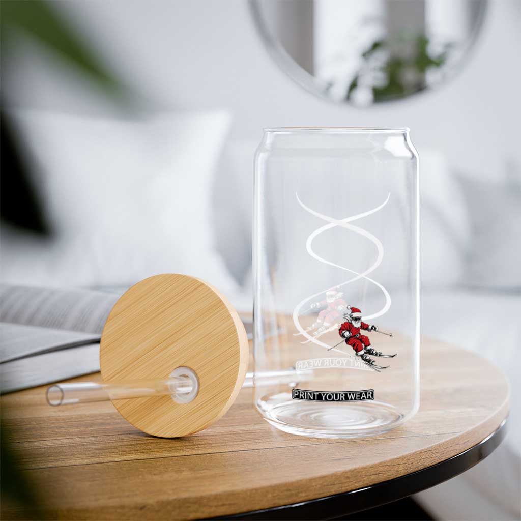 Skiing Santa Christmas Glass Can Retro Funny Ski Trip Freeride Freeski Winter Sports Skiers TS10 Print Your Wear