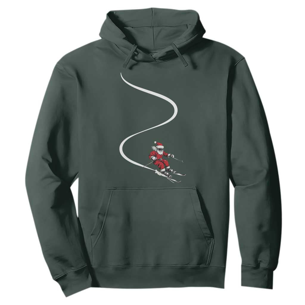 Skiing Santa Christmas Hoodie Retro Funny Ski Trip Freeride Freeski Winter Sports Skiers TS10 Dark Forest Green Print Your Wear