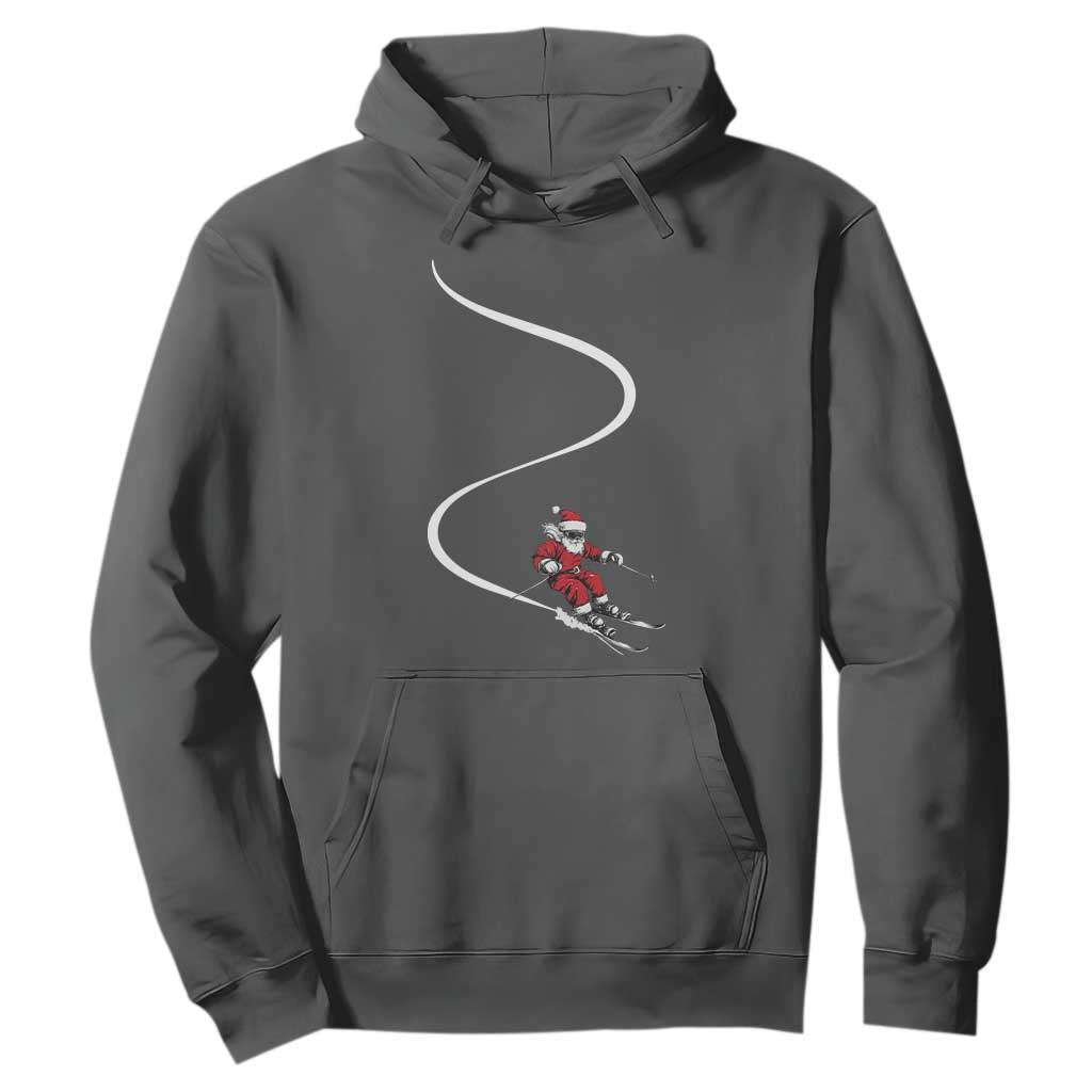 Skiing Santa Christmas Hoodie Retro Funny Ski Trip Freeride Freeski Winter Sports Skiers TS10 Dark Heather Print Your Wear