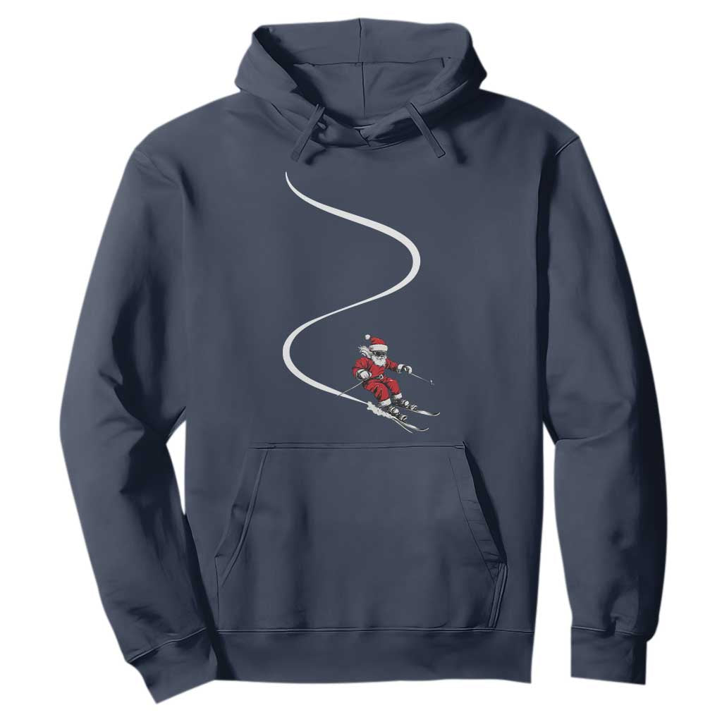 Skiing Santa Christmas Hoodie Retro Funny Ski Trip Freeride Freeski Winter Sports Skiers TS10 Navy Print Your Wear