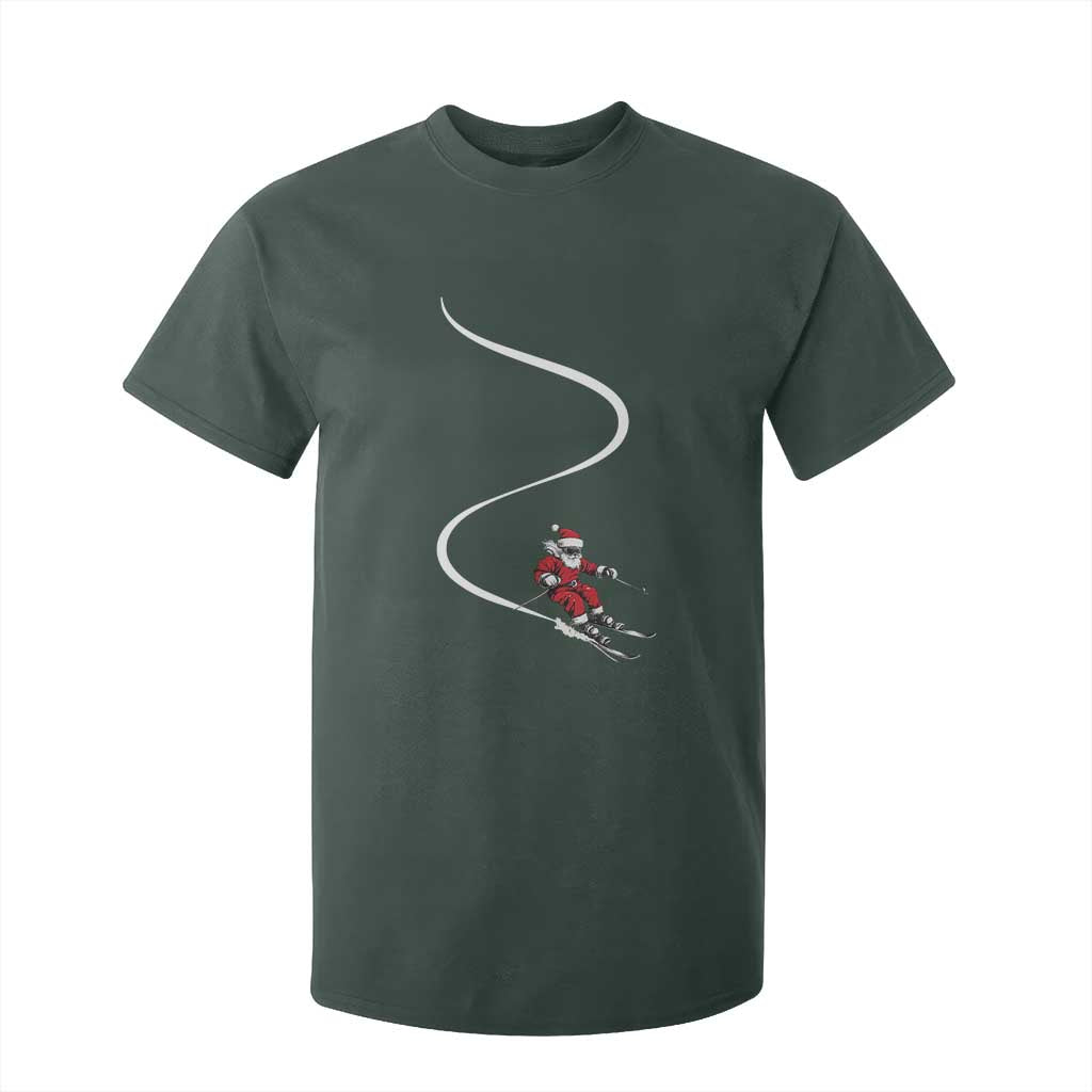 Skiing Santa Christmas T Shirt For Kid Retro Funny Ski Trip Freeride Freeski Winter Sports Skiers TS10 Dark Forest Green Print Your Wear