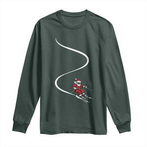 Skiing Santa Christmas Long Sleeve Shirt Retro Funny Ski Trip Freeride Freeski Winter Sports Skiers TS10 Dark Forest Green Print Your Wear