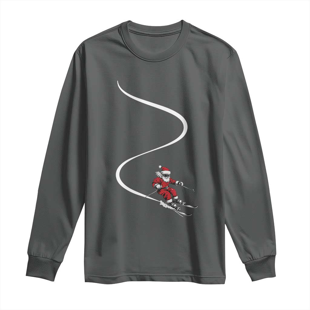 Skiing Santa Christmas Long Sleeve Shirt Retro Funny Ski Trip Freeride Freeski Winter Sports Skiers TS10 Dark Heather Print Your Wear
