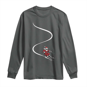 Skiing Santa Christmas Long Sleeve Shirt Retro Funny Ski Trip Freeride Freeski Winter Sports Skiers TS10 Dark Heather Print Your Wear