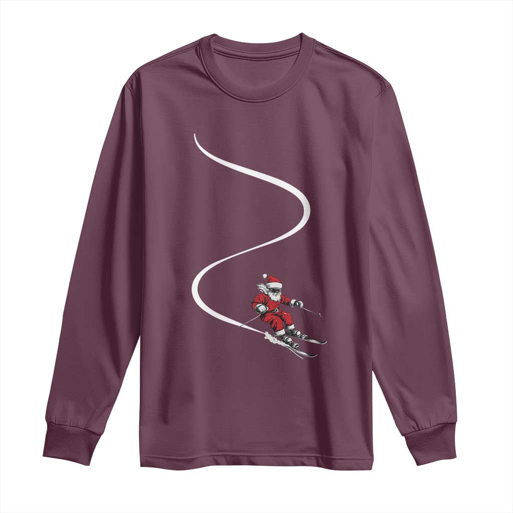 Skiing Santa Christmas Long Sleeve Shirt Retro Funny Ski Trip Freeride Freeski Winter Sports Skiers TS10 Maroon Print Your Wear
