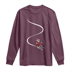 Skiing Santa Christmas Long Sleeve Shirt Retro Funny Ski Trip Freeride Freeski Winter Sports Skiers TS10 Maroon Print Your Wear