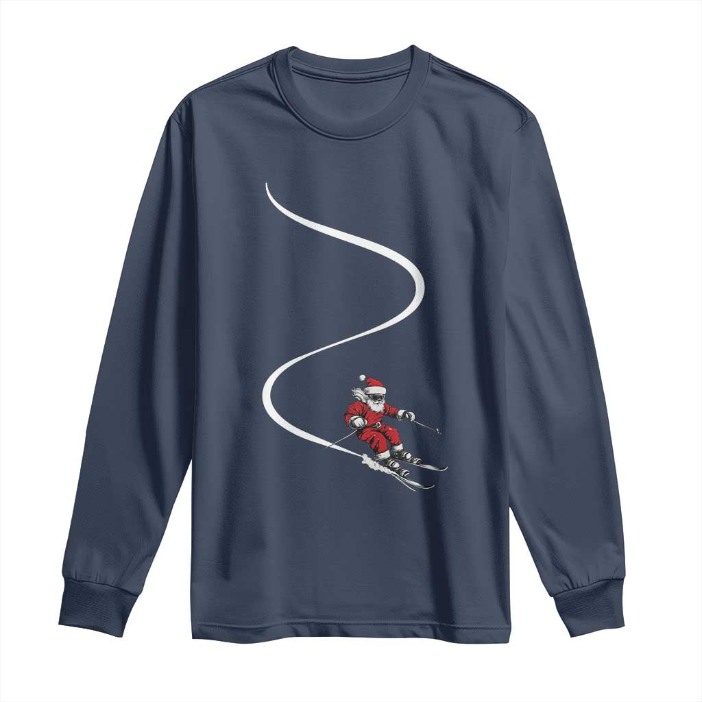 Skiing Santa Christmas Long Sleeve Shirt Retro Funny Ski Trip Freeride Freeski Winter Sports Skiers TS10 Navy Print Your Wear