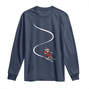 Skiing Santa Christmas Long Sleeve Shirt Retro Funny Ski Trip Freeride Freeski Winter Sports Skiers TS10 Navy Print Your Wear