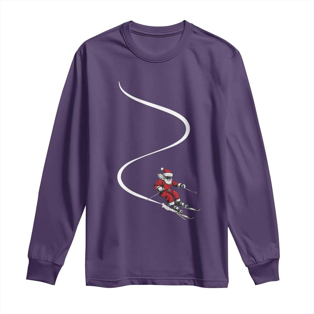 Skiing Santa Christmas Long Sleeve Shirt Retro Funny Ski Trip Freeride Freeski Winter Sports Skiers TS10 Purple Print Your Wear