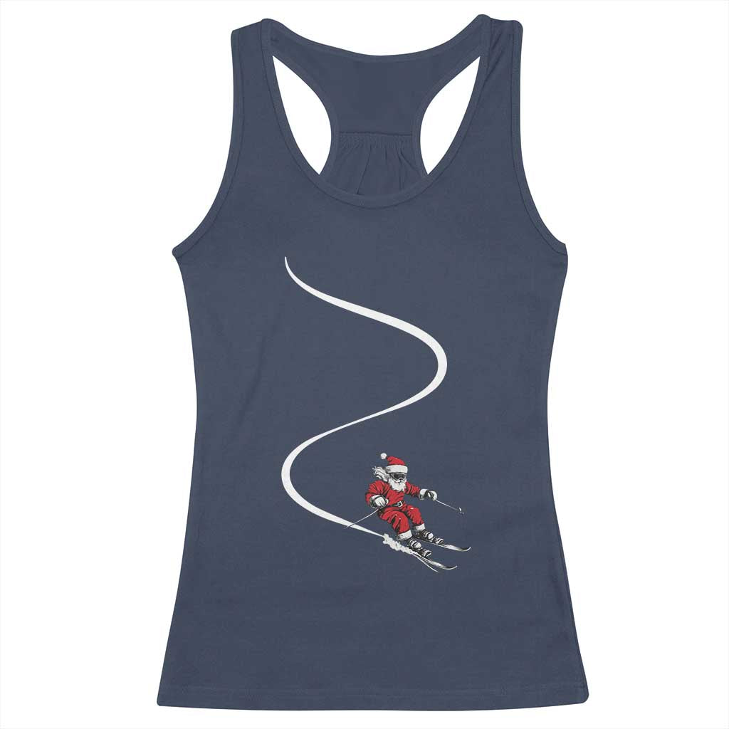 Skiing Santa Christmas Racerback Tank Top Retro Funny Ski Trip Freeride Freeski Winter Sports Skiers TS10 Navy Print Your Wear