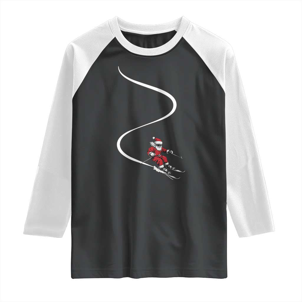 Skiing Santa Christmas Raglan Shirt Retro Funny Ski Trip Freeride Freeski Winter Sports Skiers TS10 Black White Print Your Wear