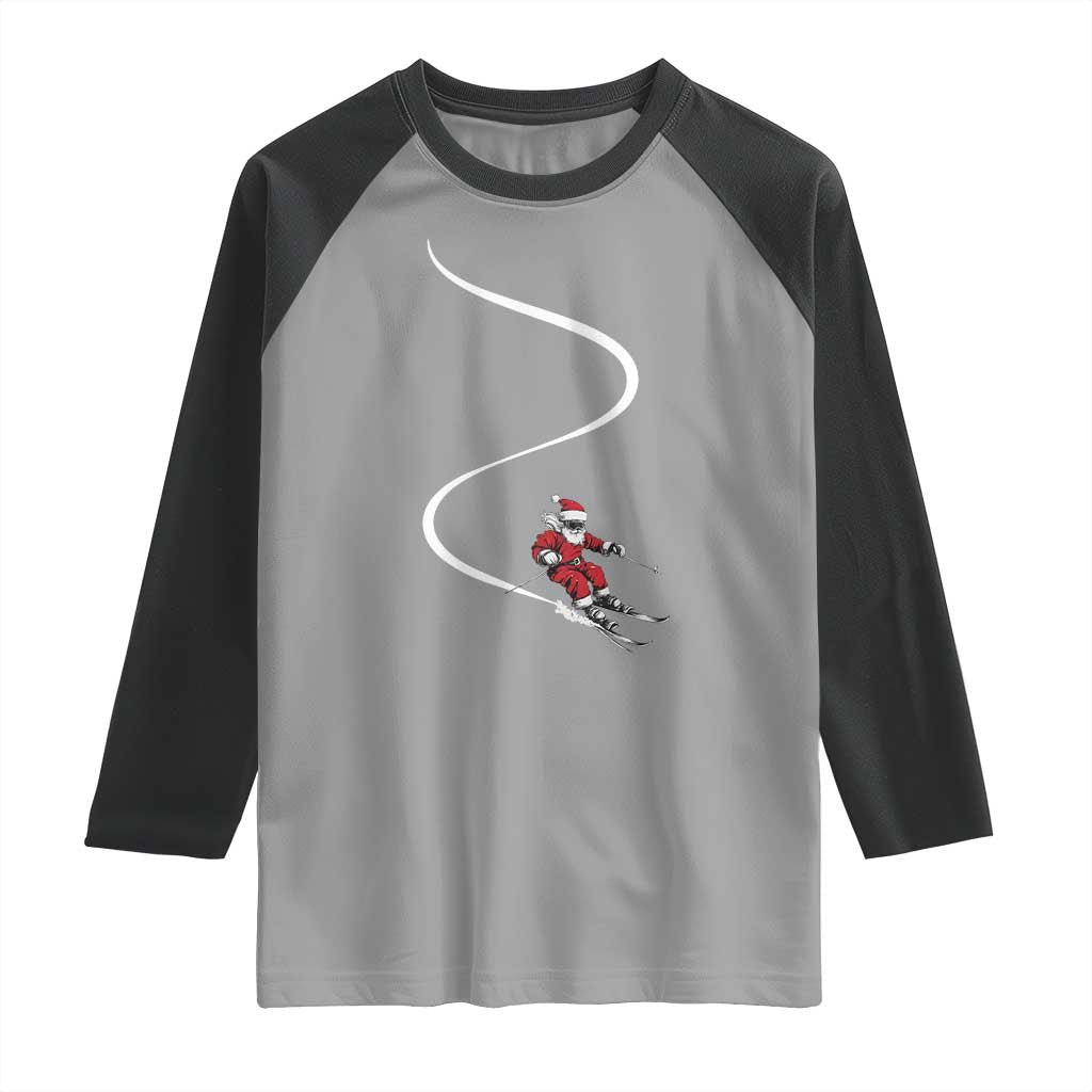 Skiing Santa Christmas Raglan Shirt Retro Funny Ski Trip Freeride Freeski Winter Sports Skiers TS10 Sport Gray Black Print Your Wear