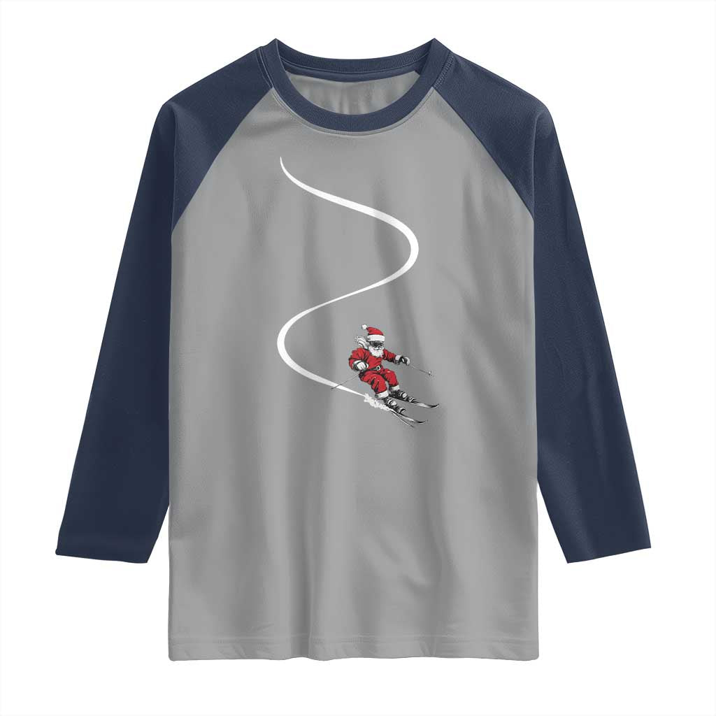 Skiing Santa Christmas Raglan Shirt Retro Funny Ski Trip Freeride Freeski Winter Sports Skiers TS10 Sport Gray Navy Print Your Wear