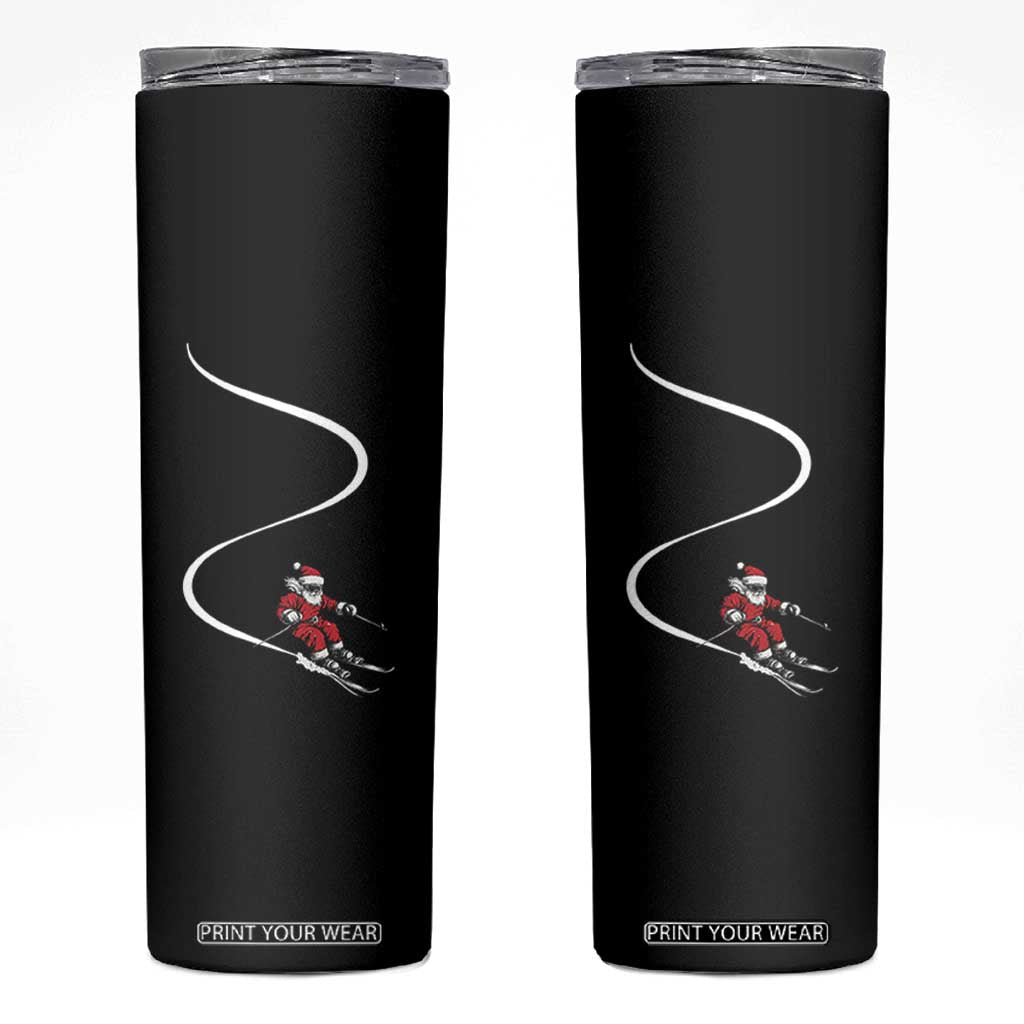 Skiing Santa Christmas Skinny Tumbler Retro Funny Ski Trip Freeride Freeski Winter Sports Skiers TS10 Black Print Your Wear
