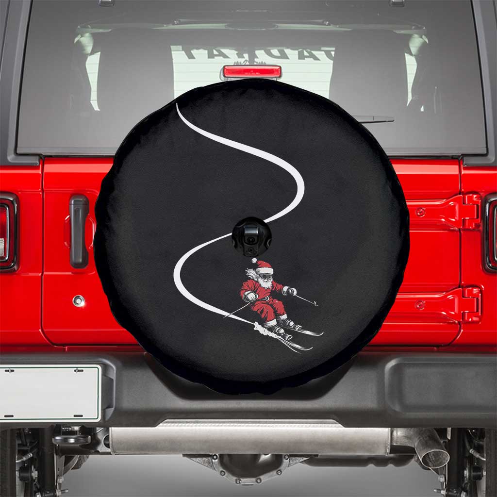 Skiing Santa Christmas Spare Tire Cover Retro Funny Ski Trip Freeride Freeski Winter Sports Skiers TS10 Black Print Your Wear