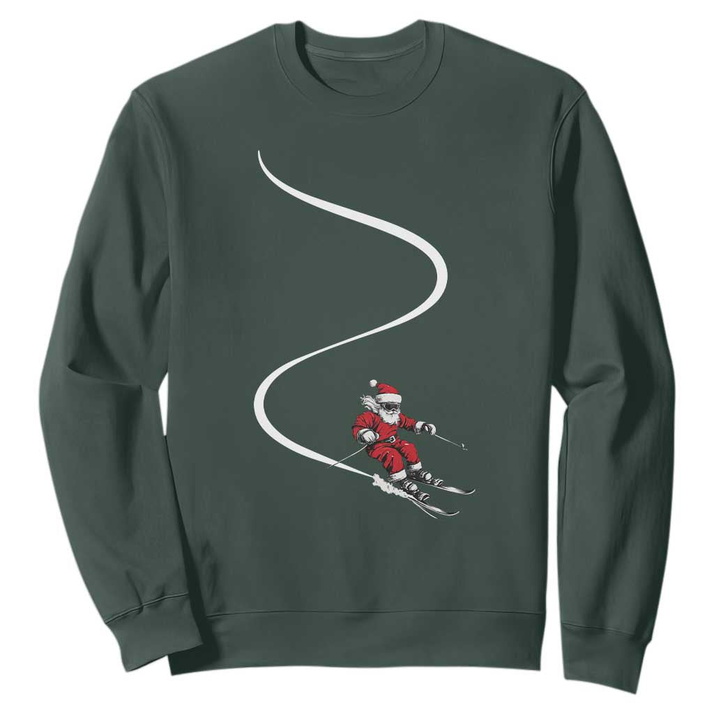 Skiing Santa Christmas Sweatshirt Retro Funny Ski Trip Freeride Freeski Winter Sports Skiers TS10 Dark Forest Green Print Your Wear