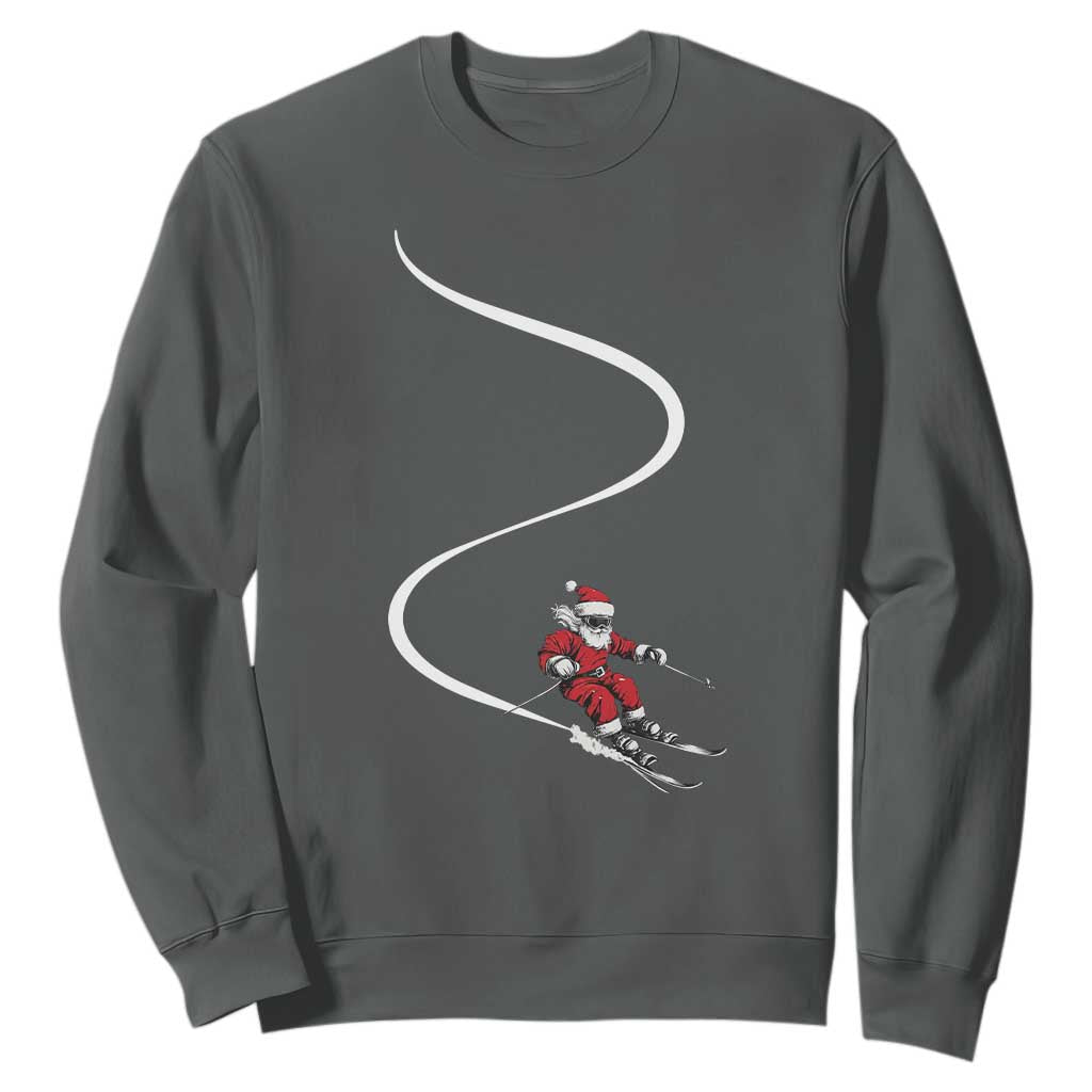 Skiing Santa Christmas Sweatshirt Retro Funny Ski Trip Freeride Freeski Winter Sports Skiers TS10 Dark Heather Print Your Wear
