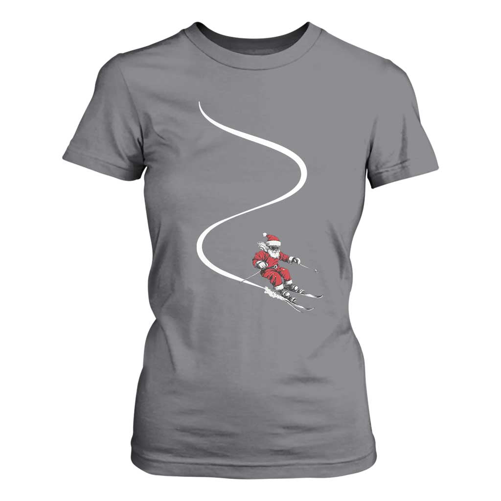 Skiing Santa Christmas T Shirt For Women Retro Funny Ski Trip Freeride Freeski Winter Sports Skiers TS10 Charcoal Print Your Wear