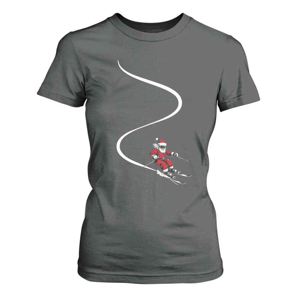 Skiing Santa Christmas T Shirt For Women Retro Funny Ski Trip Freeride Freeski Winter Sports Skiers TS10 Dark Heather Print Your Wear