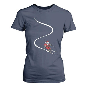 Skiing Santa Christmas T Shirt For Women Retro Funny Ski Trip Freeride Freeski Winter Sports Skiers TS10 Navy Print Your Wear