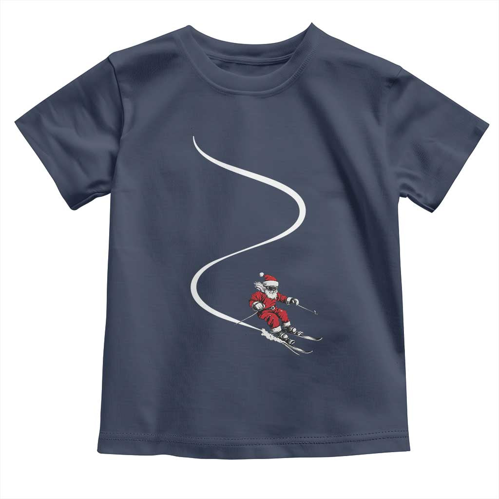 Skiing Santa Christmas Toddler T Shirt Retro Funny Ski Trip Freeride Freeski Winter Sports Skiers TS10 Navy Print Your Wear