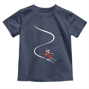 Skiing Santa Christmas Toddler T Shirt Retro Funny Ski Trip Freeride Freeski Winter Sports Skiers TS10 Navy Print Your Wear