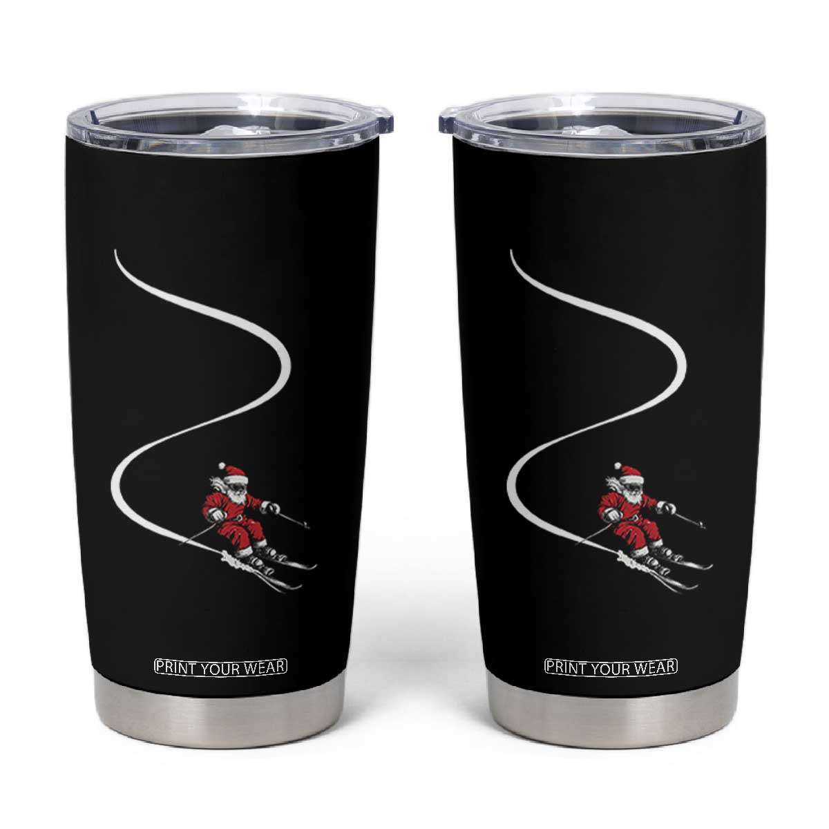 Skiing Santa Christmas Tumbler Cup Retro Funny Ski Trip Freeride Freeski Winter Sports Skiers TS10 Black Print Your Wear