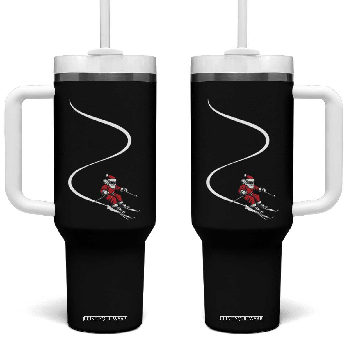 Skiing Santa Christmas Tumbler With Handle Retro Funny Ski Trip Freeride Freeski Winter Sports Skiers TS10 One Size: 40 oz Black Print Your Wear