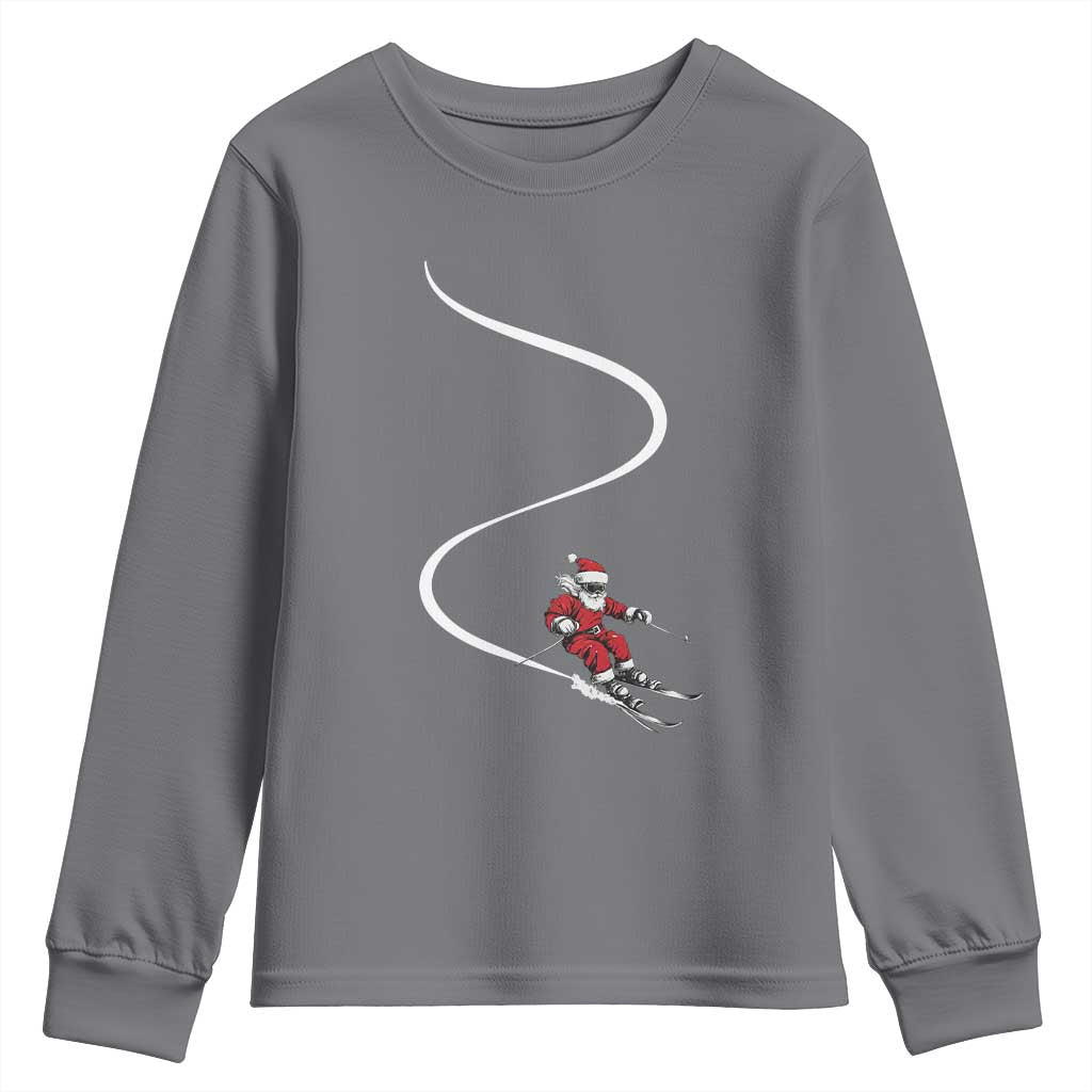 Skiing Santa Christmas Youth Sweatshirt Retro Funny Ski Trip Freeride Freeski Winter Sports Skiers TS10 Charcoal Print Your Wear
