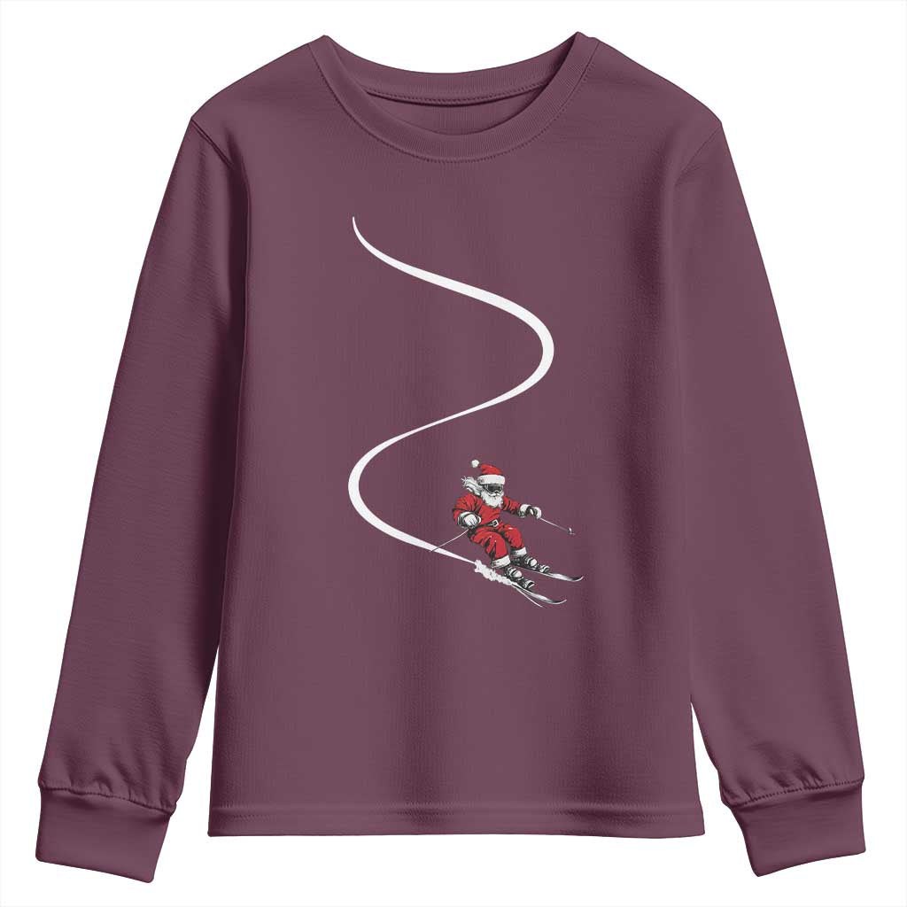 Skiing Santa Christmas Youth Sweatshirt Retro Funny Ski Trip Freeride Freeski Winter Sports Skiers TS10 Maroon Print Your Wear