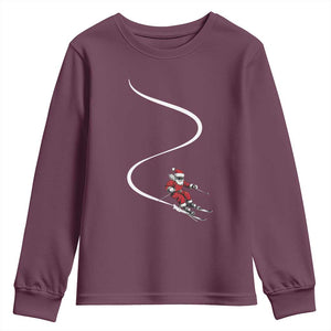 Skiing Santa Christmas Youth Sweatshirt Retro Funny Ski Trip Freeride Freeski Winter Sports Skiers TS10 Maroon Print Your Wear