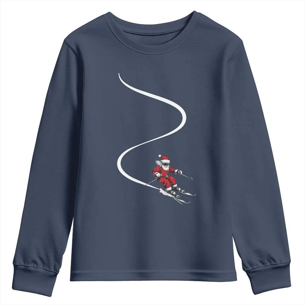 Skiing Santa Christmas Youth Sweatshirt Retro Funny Ski Trip Freeride Freeski Winter Sports Skiers TS10 Navy Print Your Wear