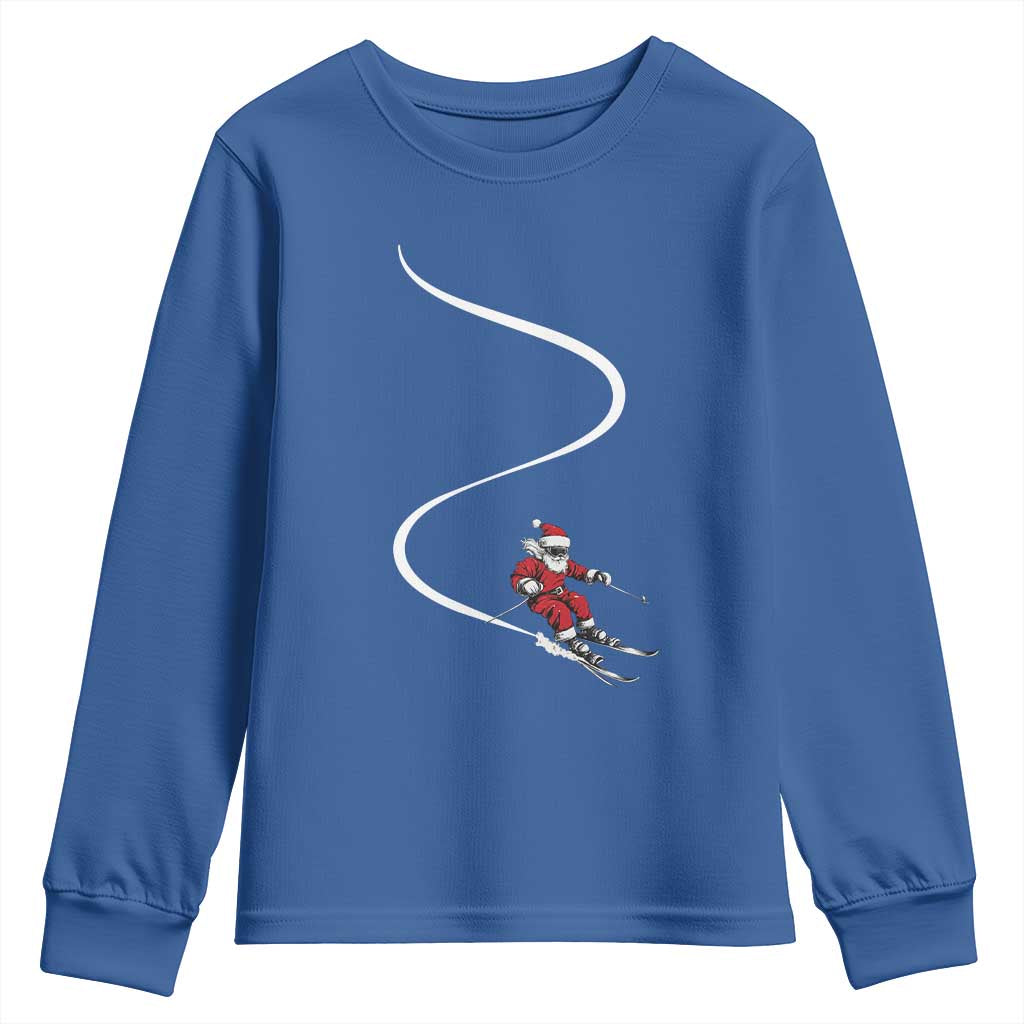 Skiing Santa Christmas Youth Sweatshirt Retro Funny Ski Trip Freeride Freeski Winter Sports Skiers TS10 Royal Blue Print Your Wear