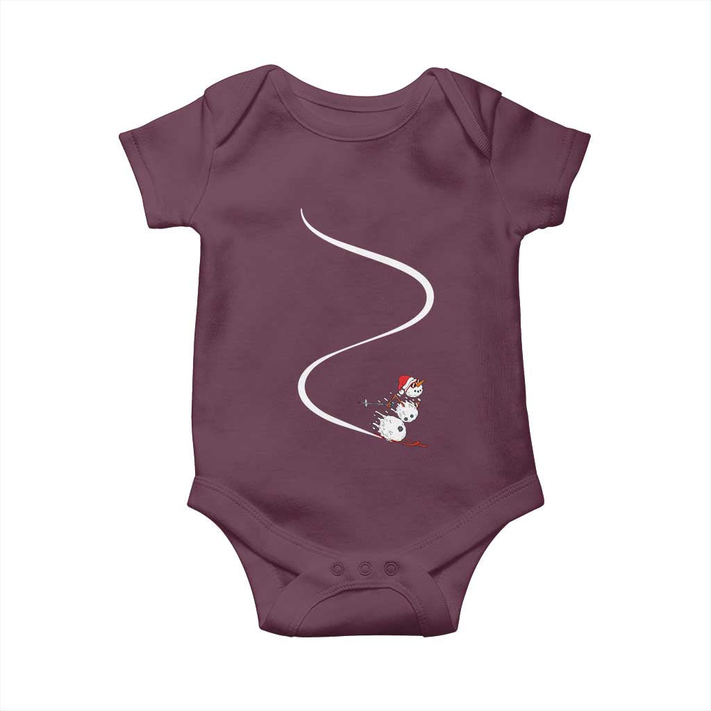 Skiing Snowman Baby Onesie Funny Ski Freeride Freeski Winter Sports Skiers TS10 Maroon Print Your Wear